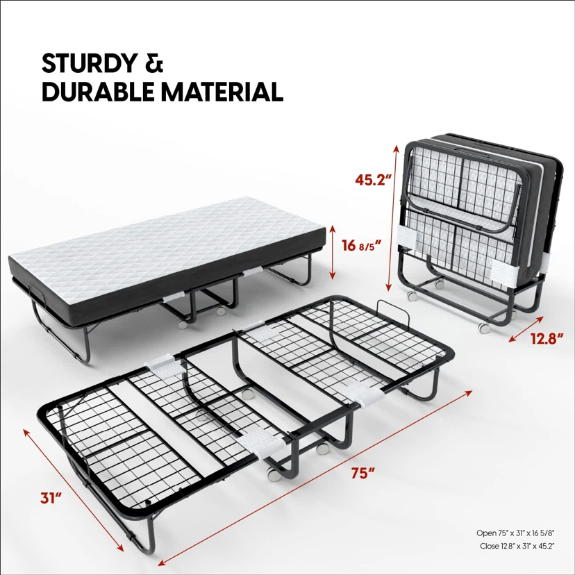 EconoHome Folding Bed with Mattress  Cot Size Frame - photo 2