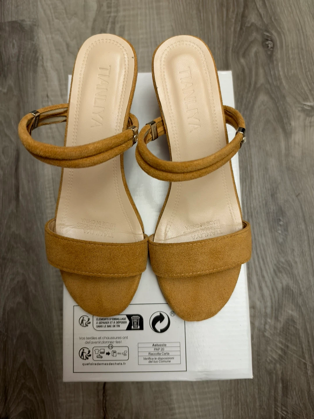 Tianliya Mustard Suede Block Heel Sandals
