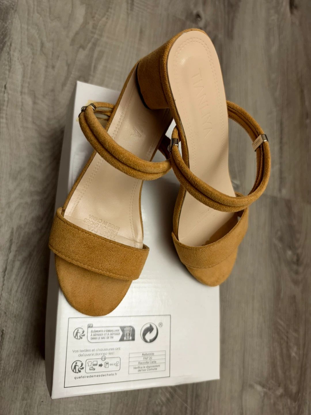 Tianliya Mustard Suede Block Heel Sandals - photo 2