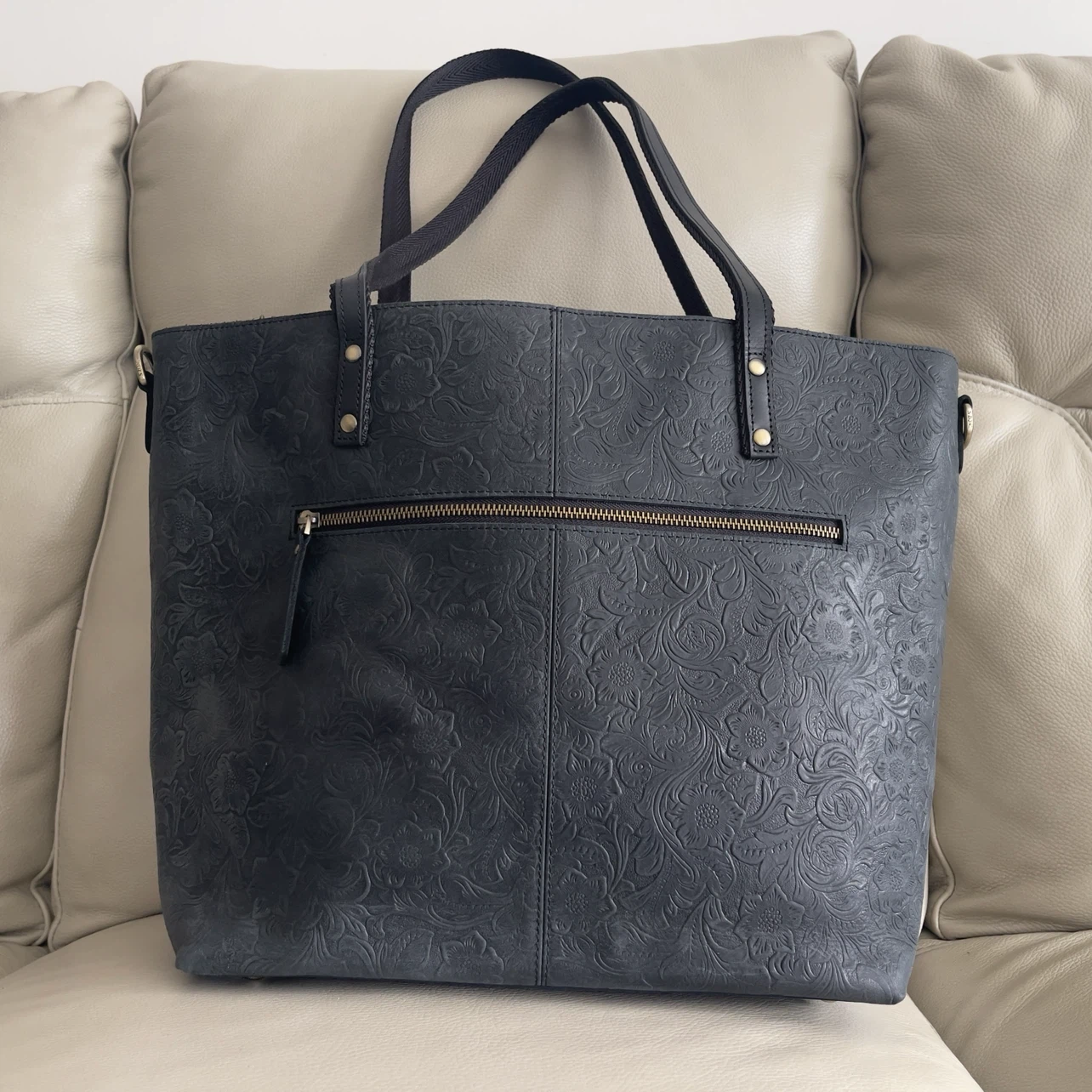 S-ZONE Vintage Floral Leather Tote Bag