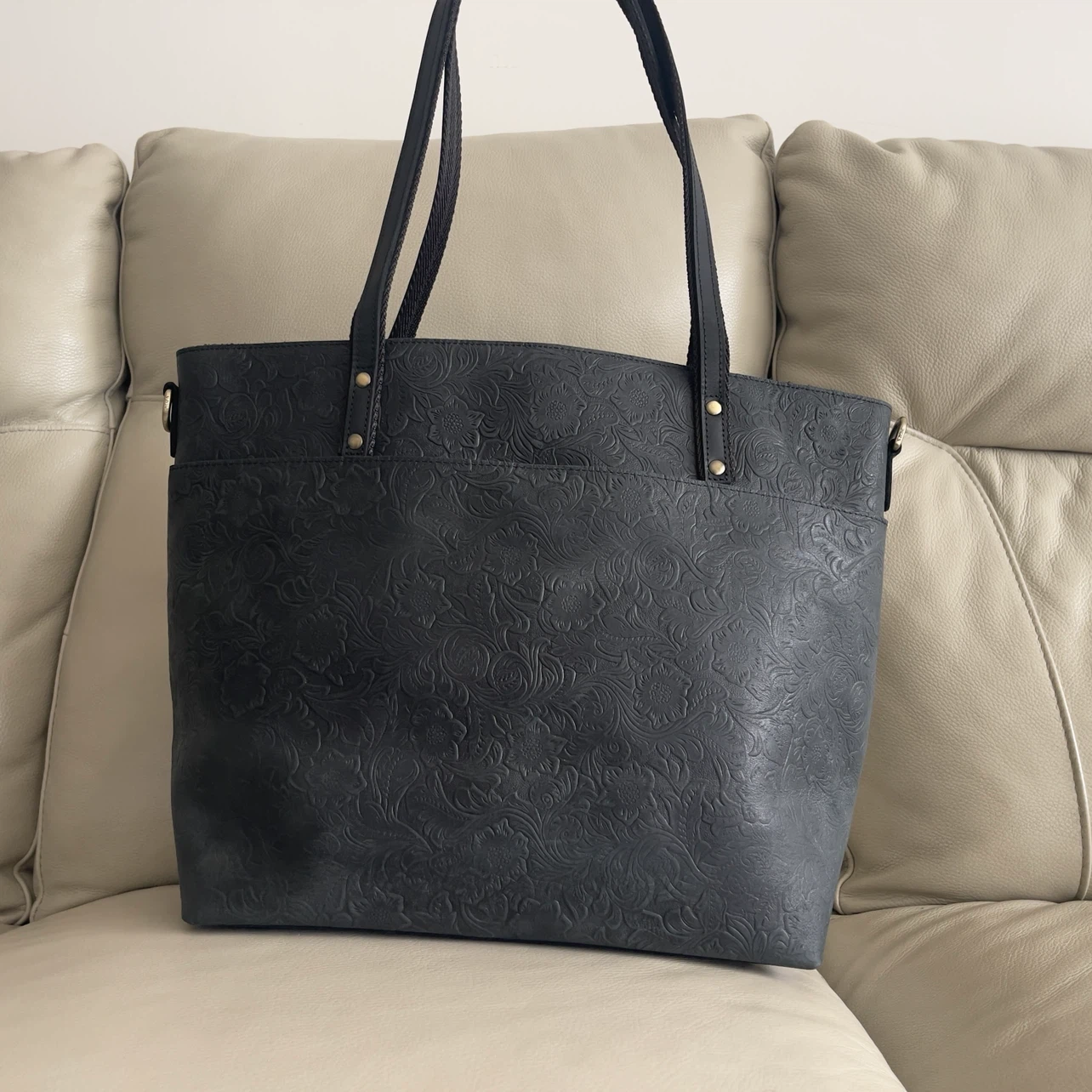 S-ZONE Vintage Floral Leather Tote Bag - photo 2