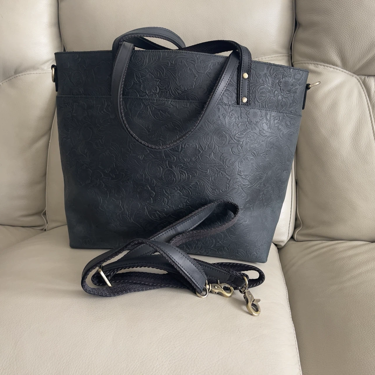 S-ZONE Vintage Floral Leather Tote Bag - photo 3