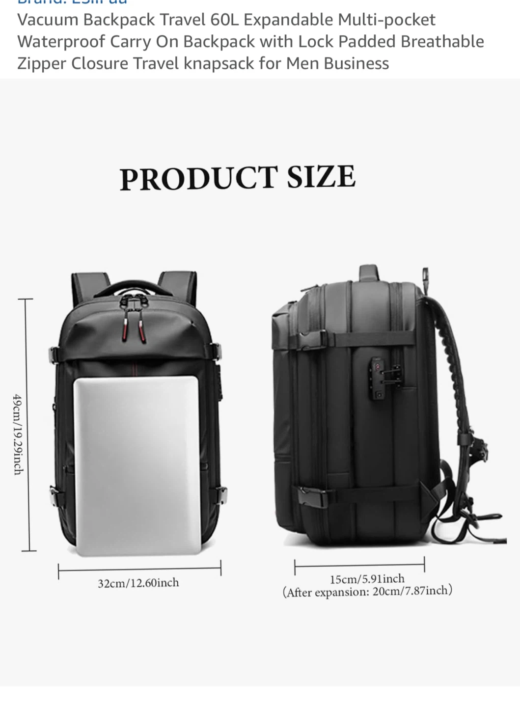 ESiiFuu 60L Expandable Vacuum Travel Backpack