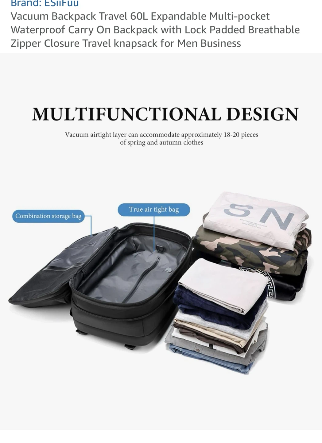ESiiFuu 60L Expandable Vacuum Travel Backpack - photo 4