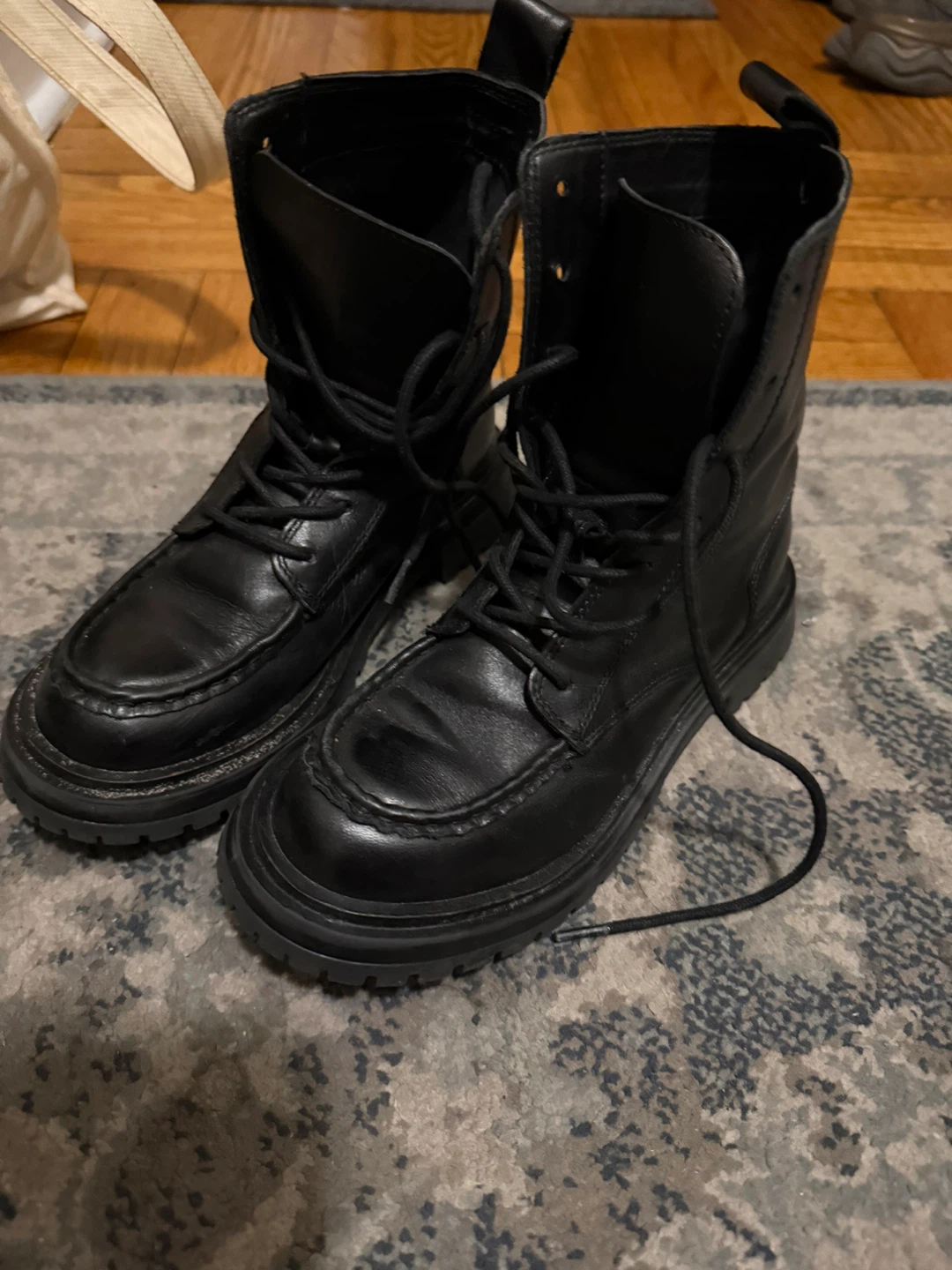 Zara Black Lace-Up Boots Size 33
