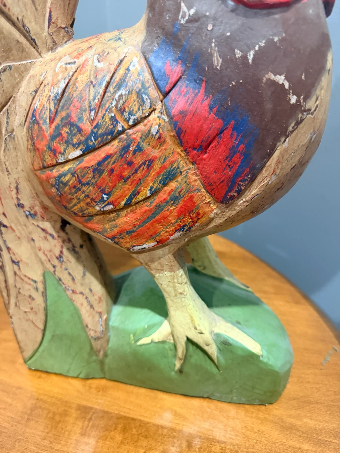 Two Vintage Hand-Carved Wooden Roosters - photo 4