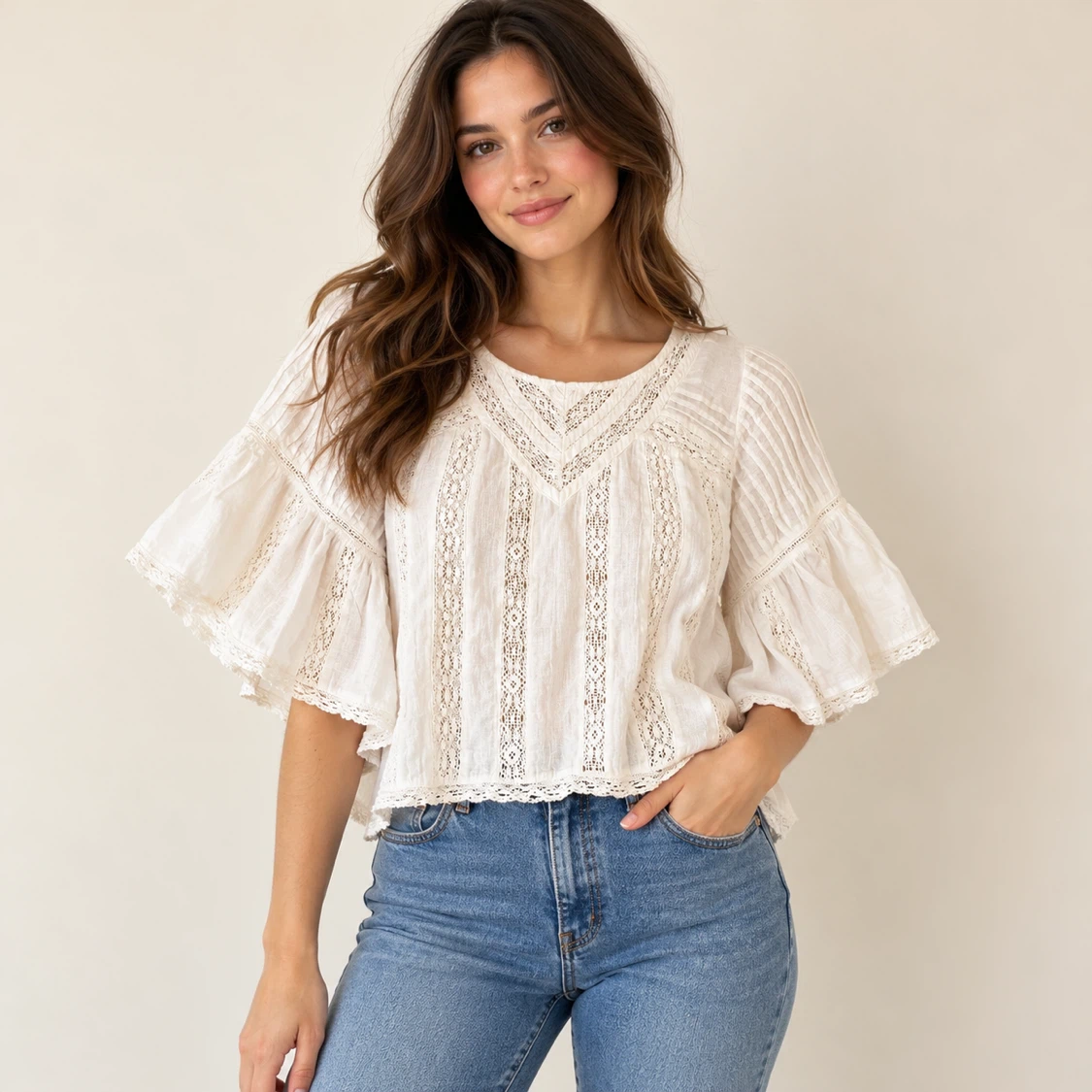 American Eagle White Lace Detail Top Small