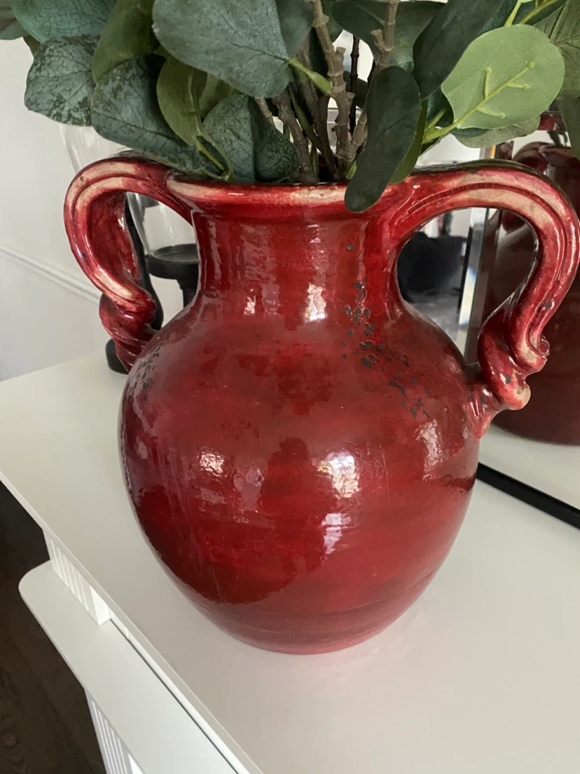 Red Ceramic Vase with Handles and foliage - photo 4