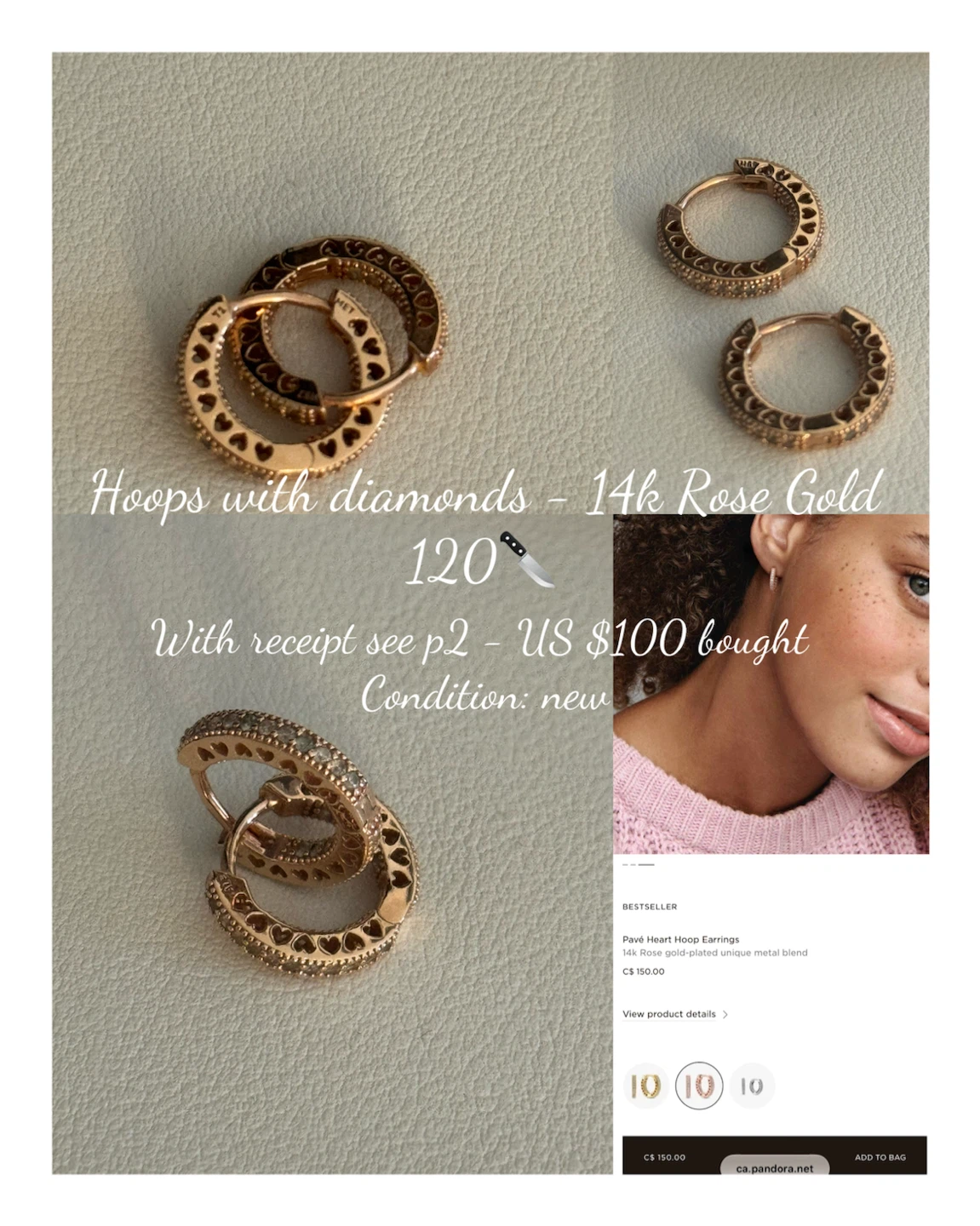 Pandora 14K Rose Gold Heart Hoop Earrings