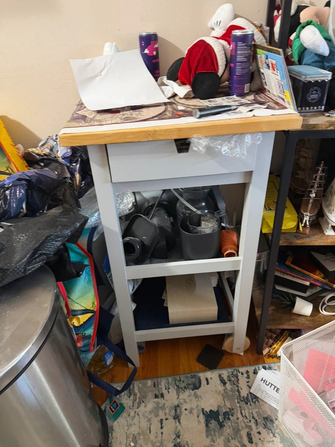 Modern White Kitchen Island / Utility Cart with Butcher Block To in Brooklyn, NY