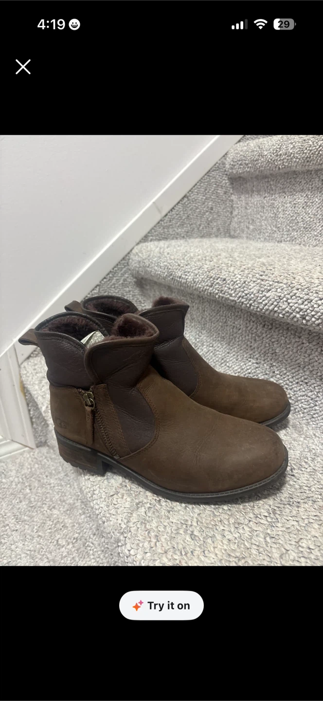 UGG Brown Leather Ankle Boots