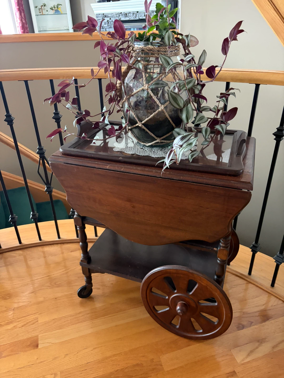 Vintage Wooden Tea Wagon with Drop Leaf - photo 2