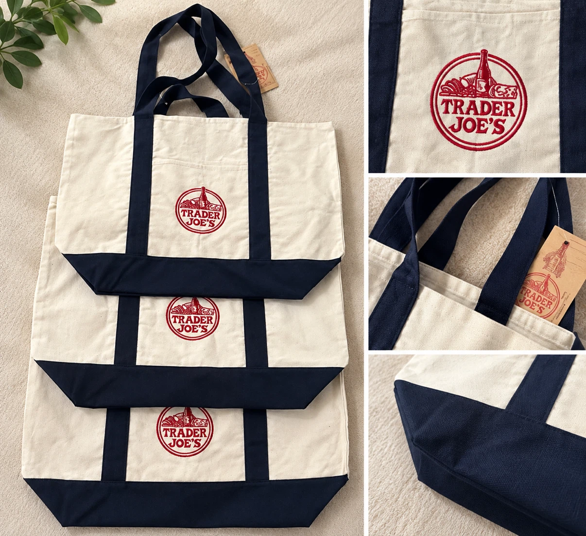 Trader Joe’s Canvas Tote Bags – Navy & Cream