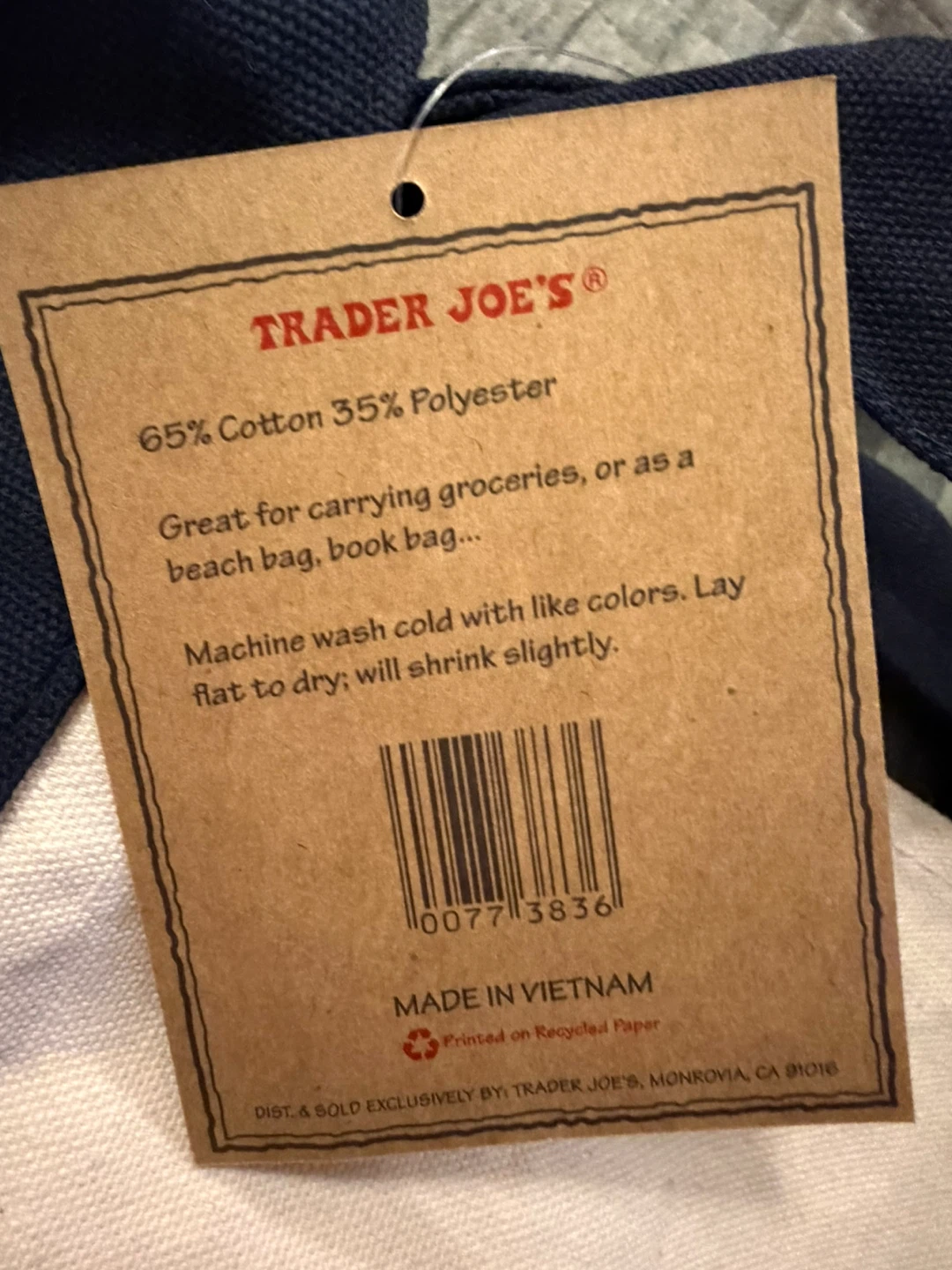 Trader Joe’s Canvas Tote Bags – Navy & Cream - photo 2