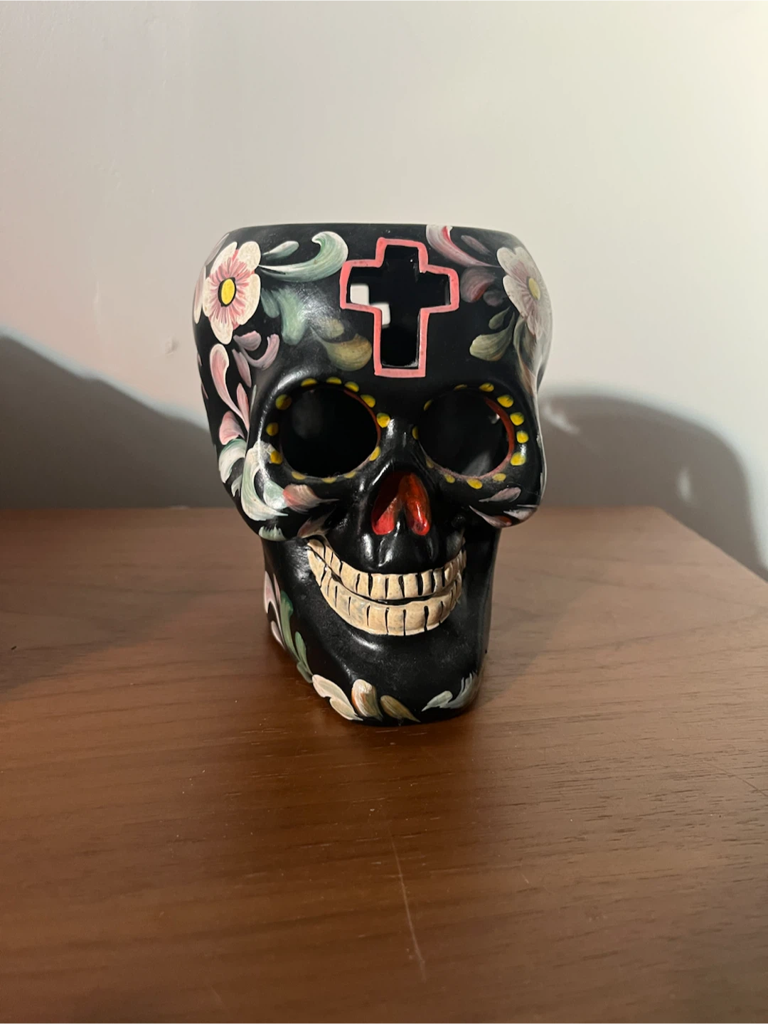 Decorative Hand-Painted Skull Container