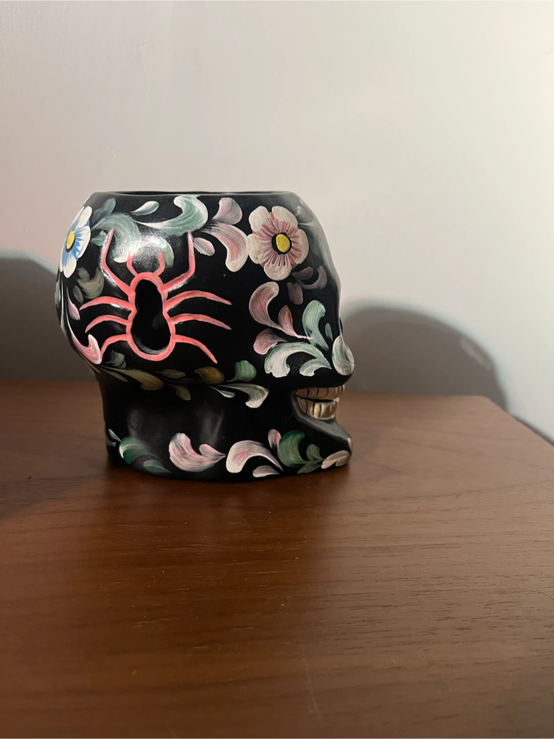 Decorative Hand-Painted Skull Container - photo 2