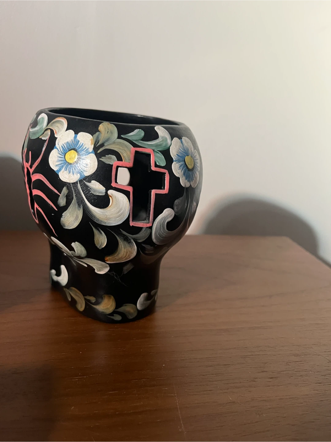 Decorative Hand-Painted Skull Container - photo 3
