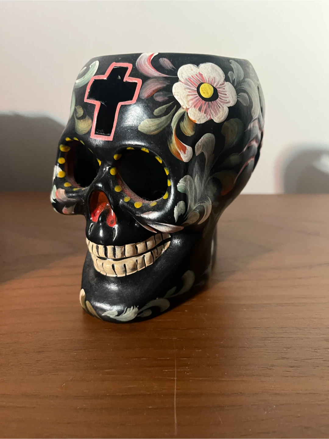 Decorative Hand-Painted Skull Container - photo 5