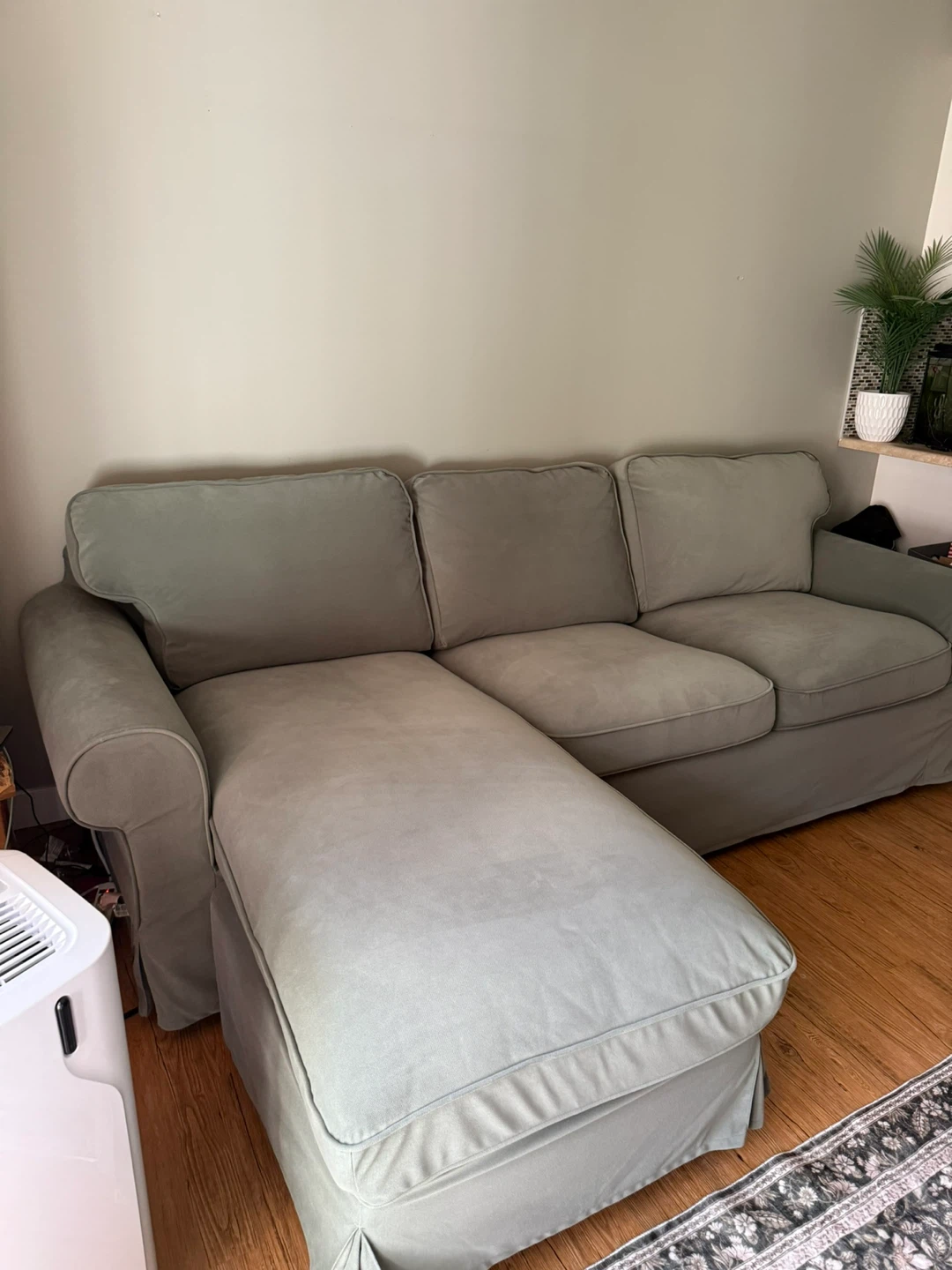 IKEA UPLAND loveseat with chaise, Hakebo gray/green