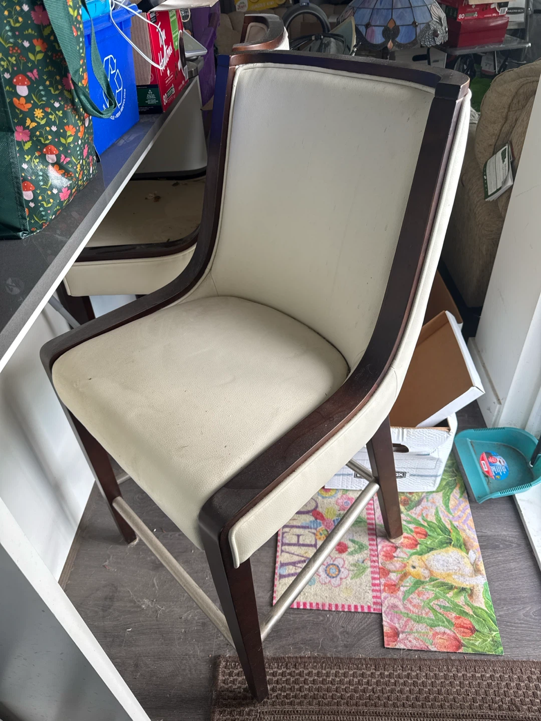 Upholstered Bar Stool with Dark Wood Frame