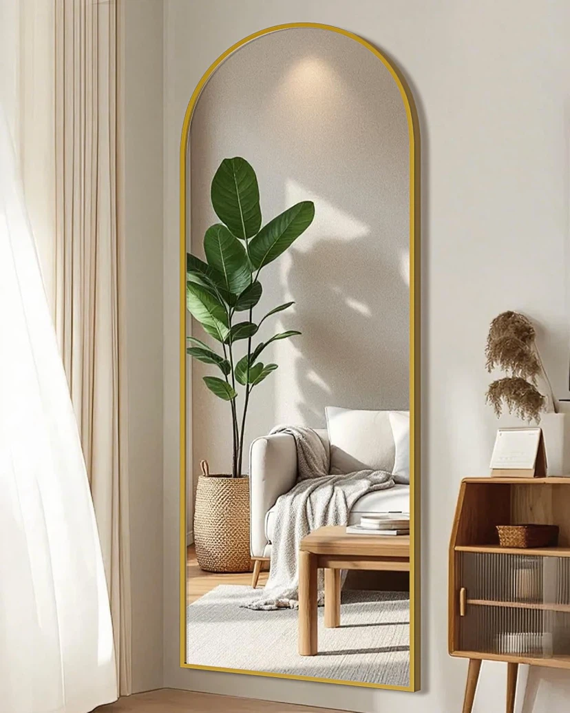 Arched Full Length Mirror with Stand,gold