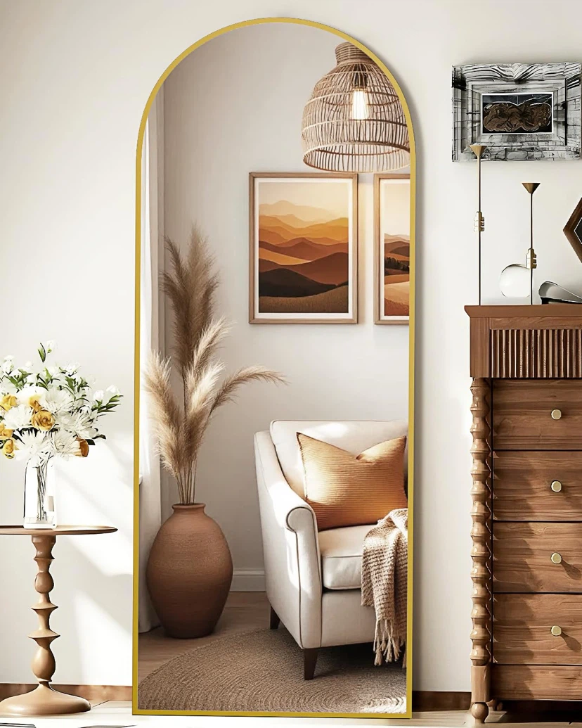 Arched Full Length Mirror with Stand,gold - photo 2