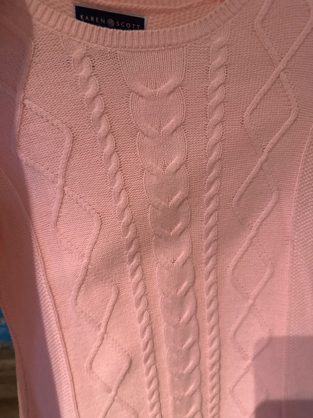 Karen Scott Pastel Pink Cable Knit Sweater