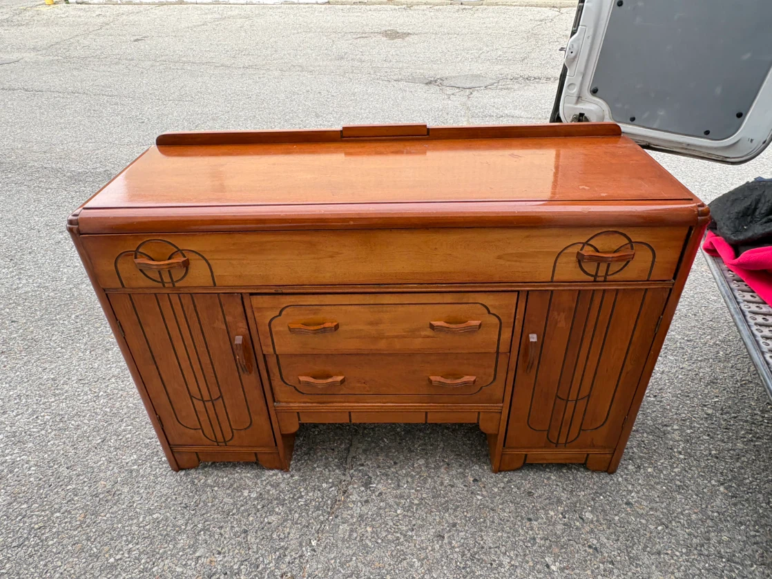 Free delivery used Vintage Art Deco Wooden Sideboard - photo 2