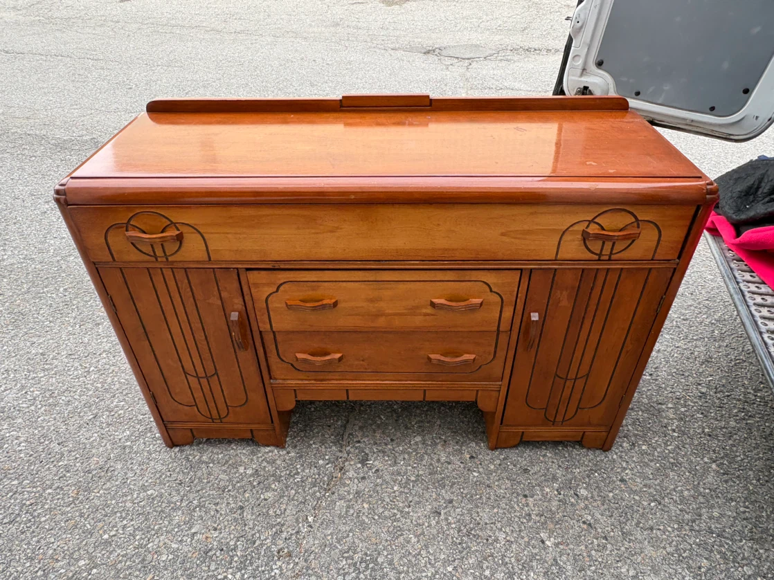 Free delivery used Vintage Art Deco Wooden Sideboard - photo 4