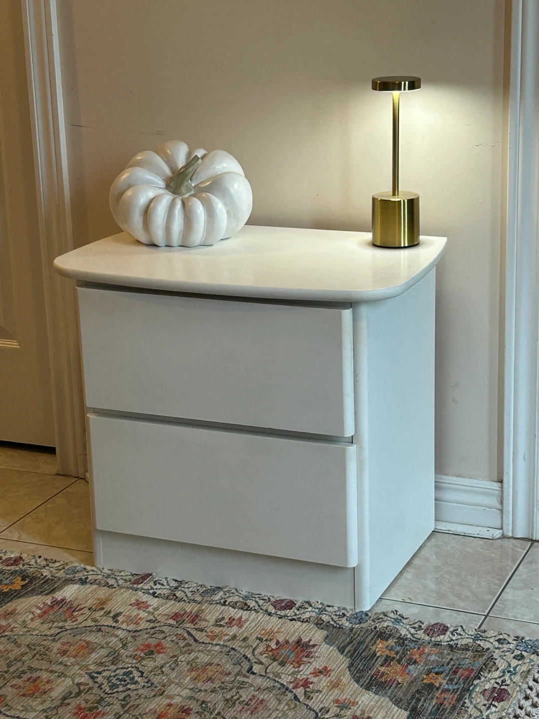 White Two-Drawer Nightstand, solid wood