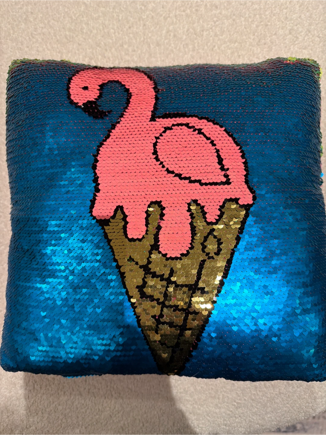 Flamingo Ice Cream Sequin Pillow