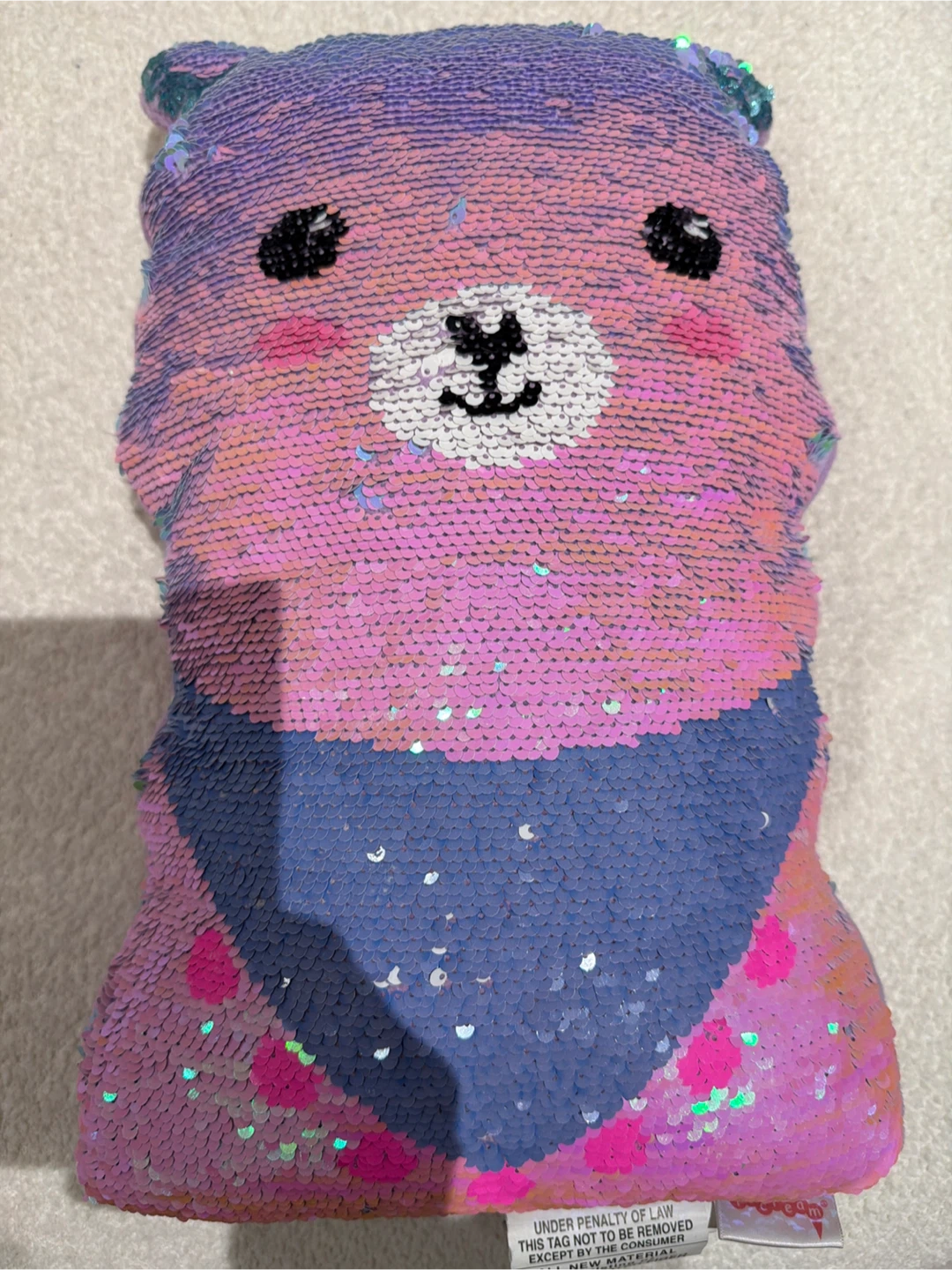 Reversible Sequin Bear Plush Pillow
