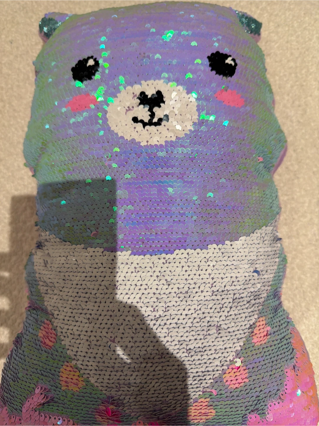 Reversible Sequin Bear Plush Pillow - photo 2