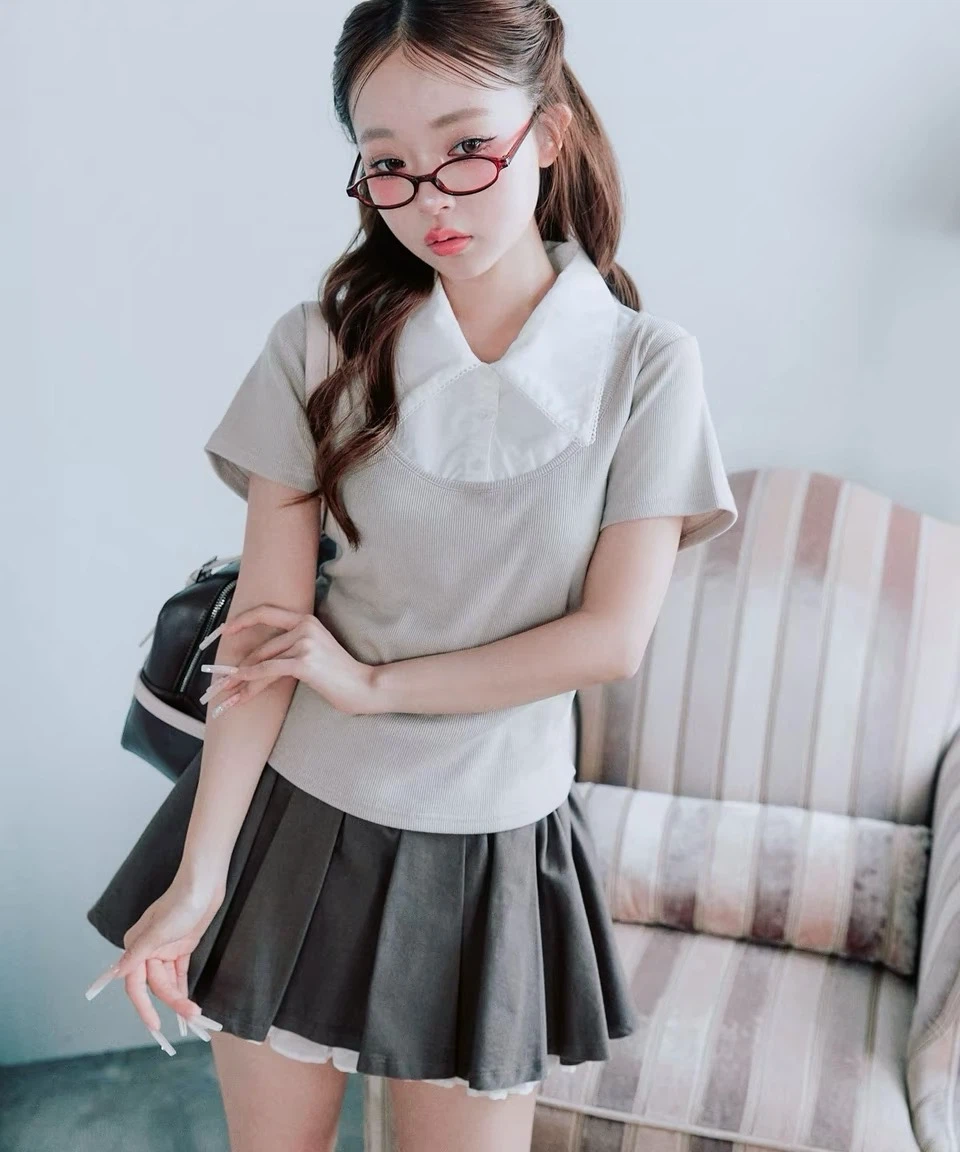 Collared short-sleeved pullover top - photo 4