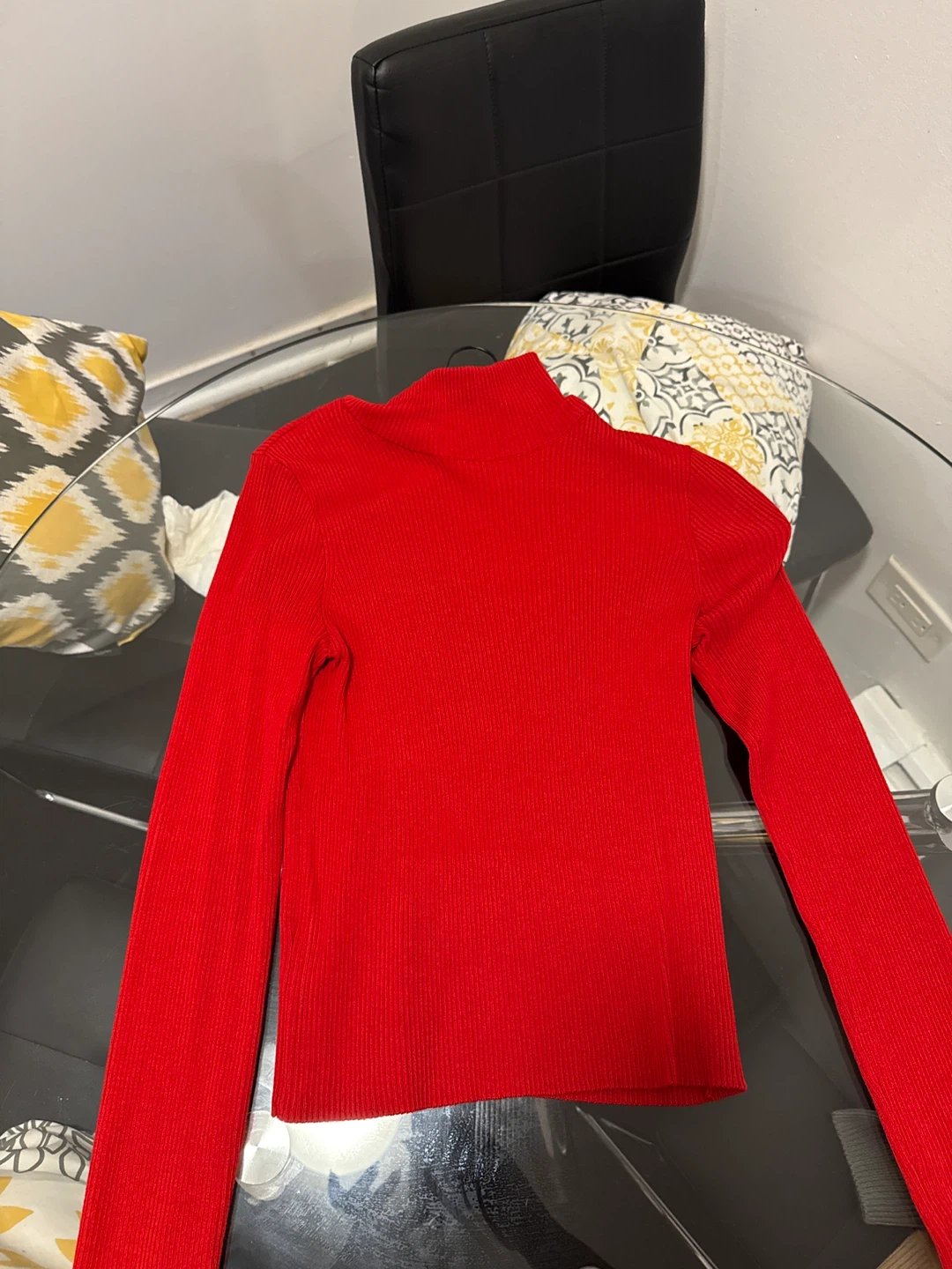 Red Ribbed Mock Neck Long Sleeve Top