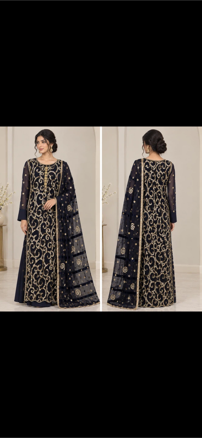 Navy and Gold Sequin Embroidered Suit