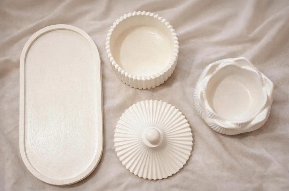 Ceramic Tray, Lotus Candle Holder and Jar Set - photo 2