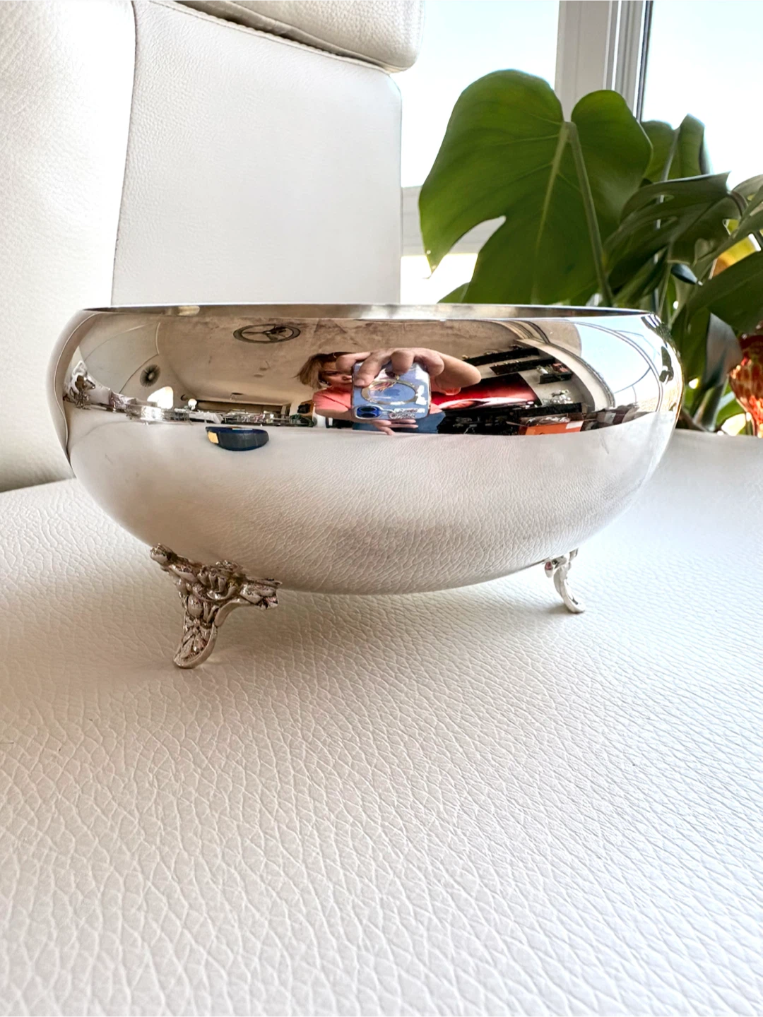 Silver-toned decorative footed bowl