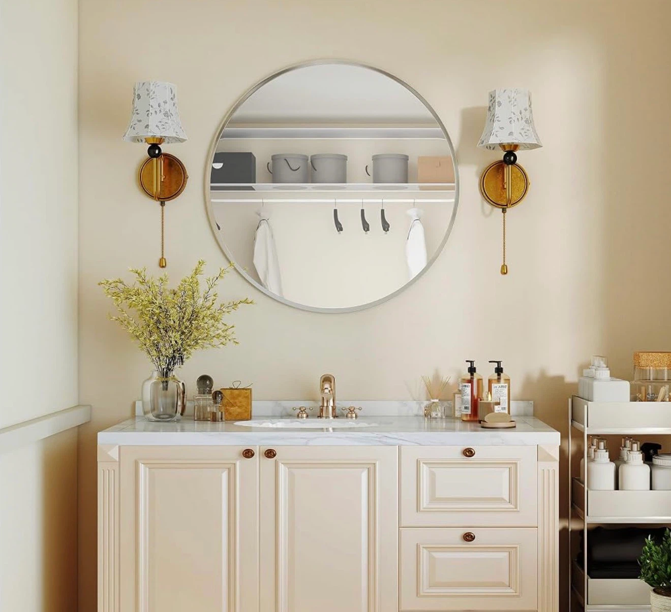 BN!HOMCOM 24" Round Wall Mirror Metal Frame Silver