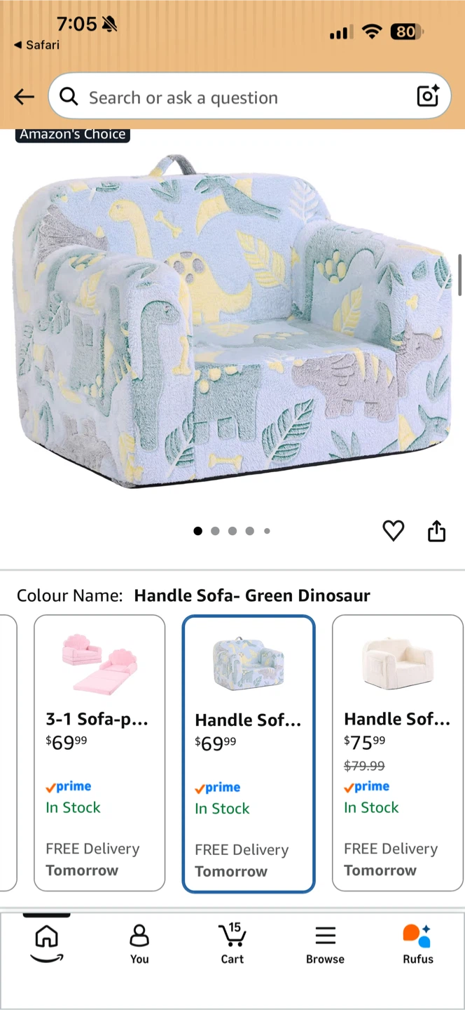 Brand new Kids Dinosaur Handle Sofa