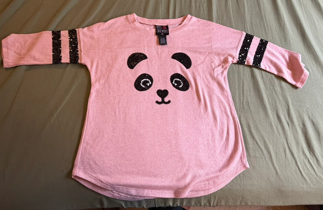 Miss Chievous Pink Panda Sequin Long Sleeve Top