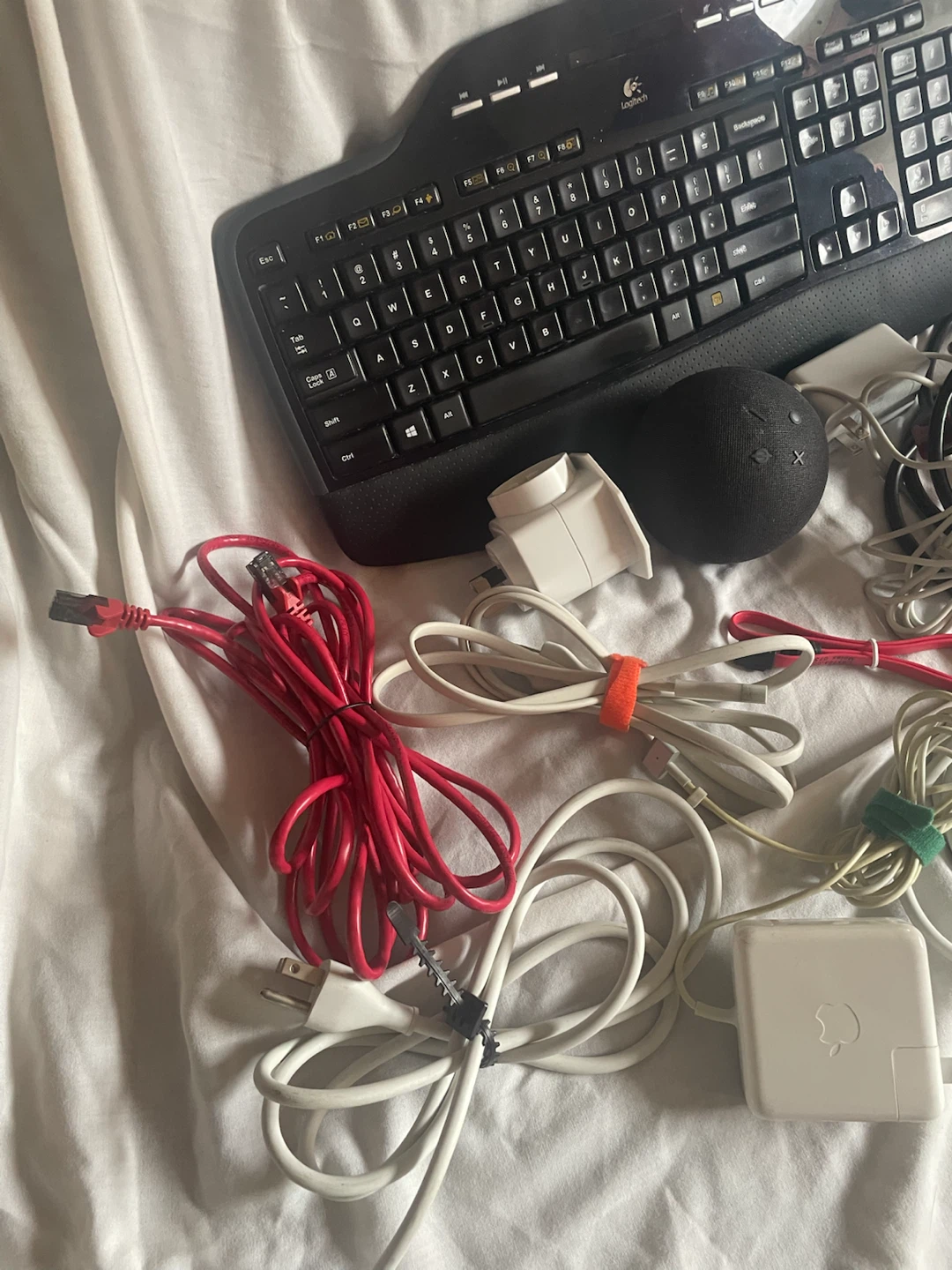 Logitech Keyboard, Amazon Echo Dot, and Various Cables - photo 2