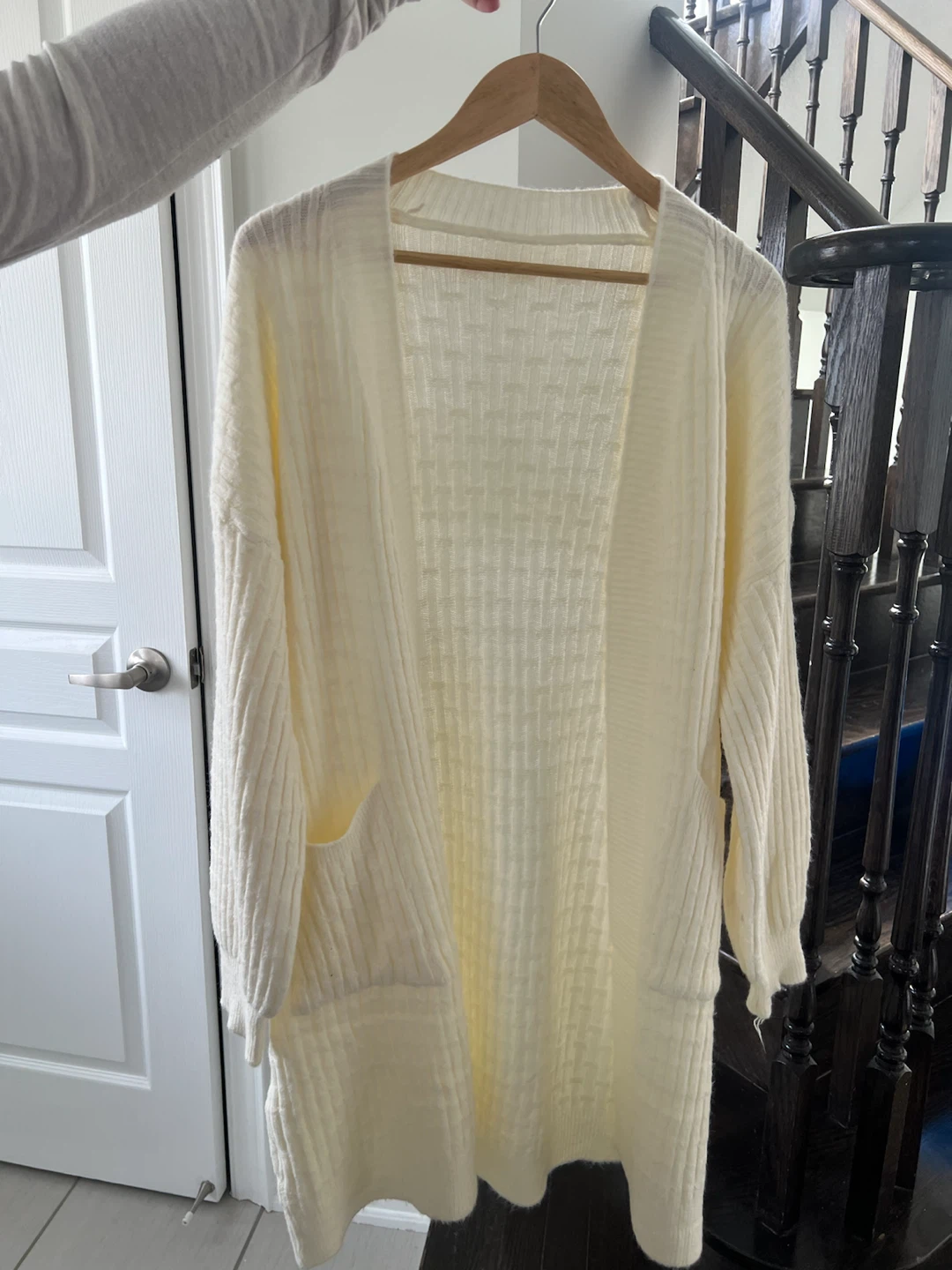 Cream Long Open Cardigan