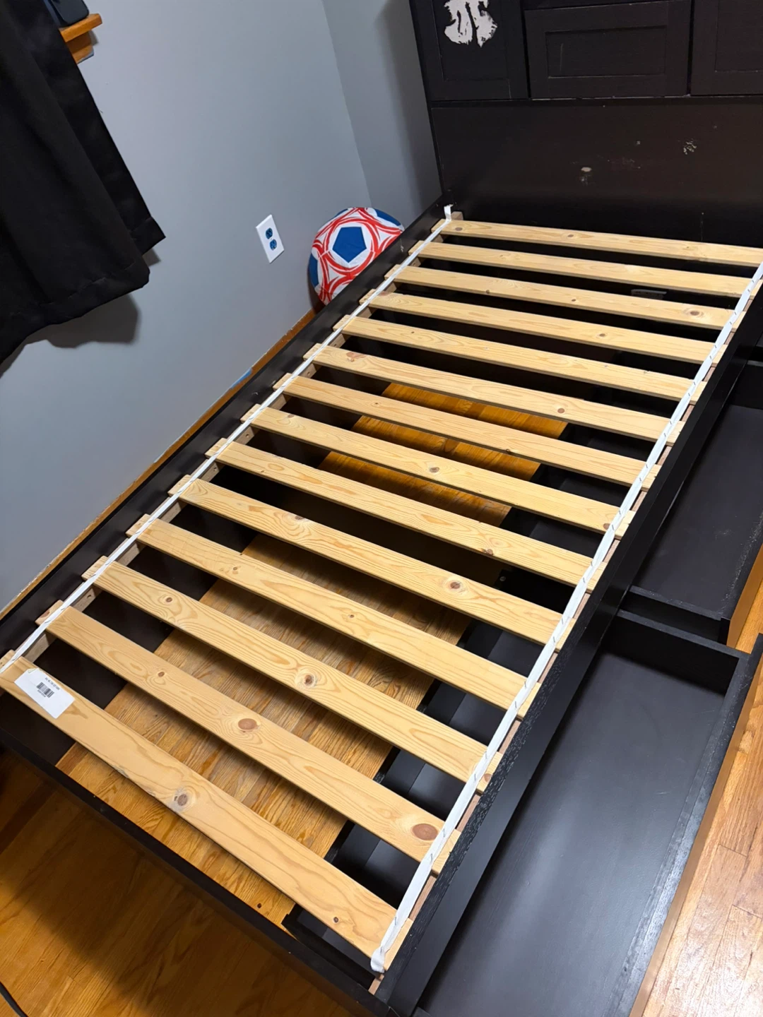 Brown single Size Bed Frame with Storage Headboard - photo 2