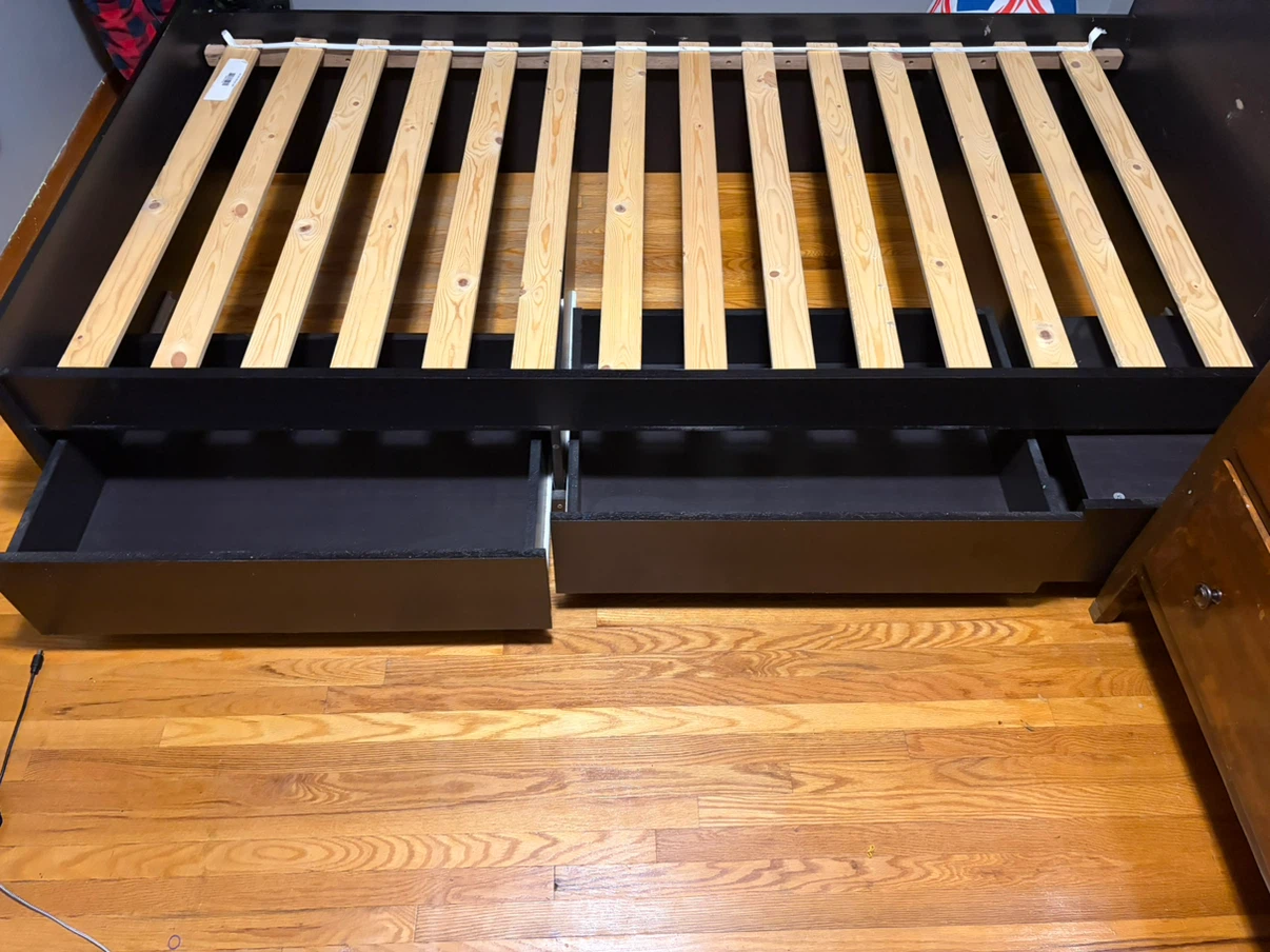Brown single Size Bed Frame with Storage Headboard - photo 3