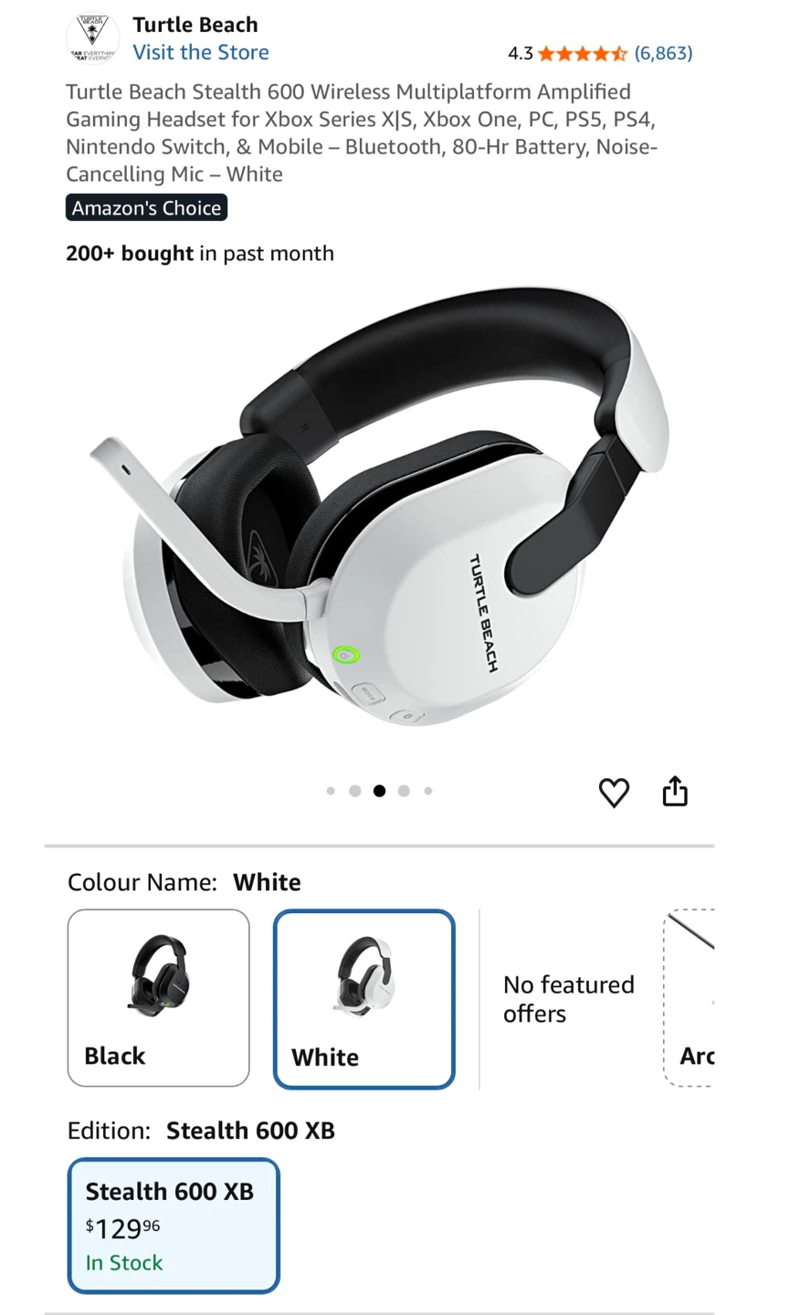 Turtle Beach Stealth 600 Wireless Gaming Headset - White