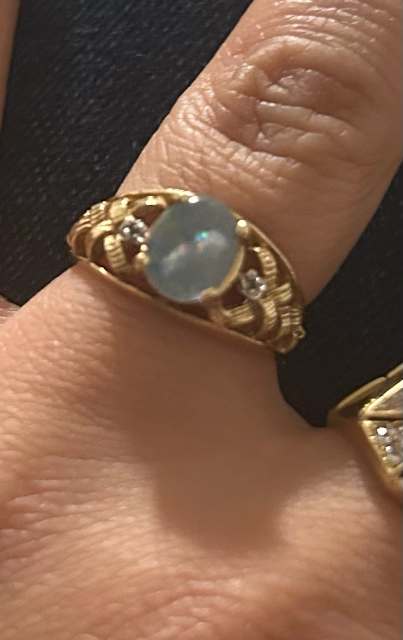 10k Gold Ring with Oval Opal and Small Diamonds