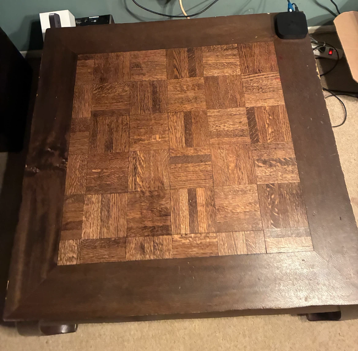 Wooden Coffee Table with Parquet Inlay
