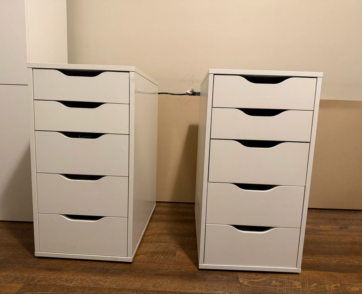 Two White IKEA Alex Drawer Units