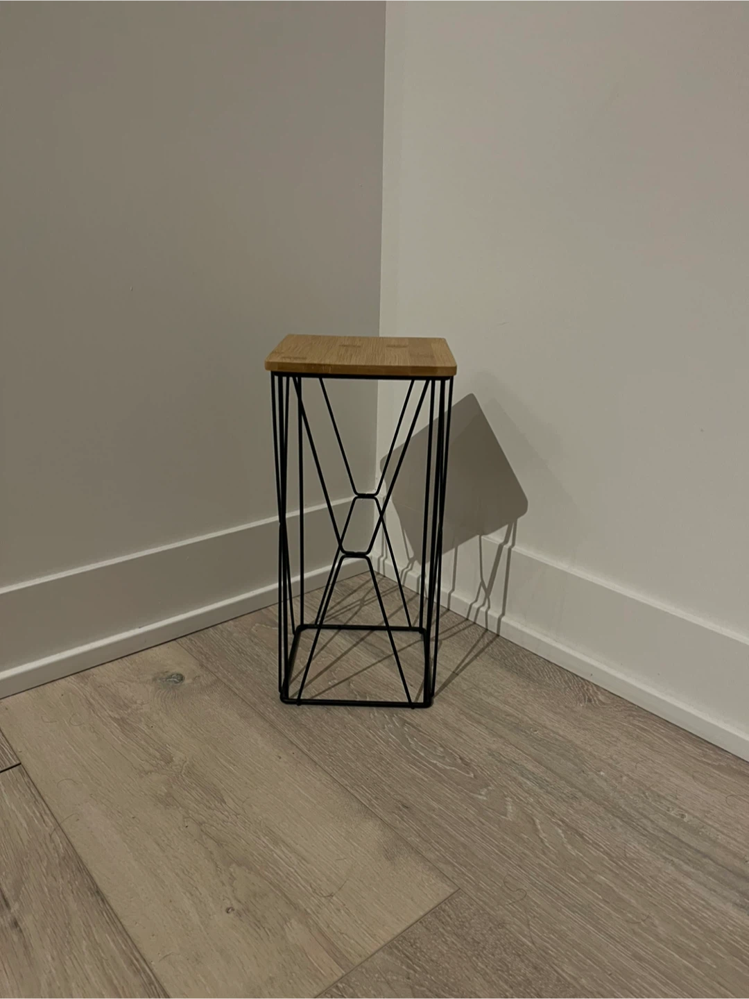 Modern Bamboo and Black Metal Side Table Decorative Stand